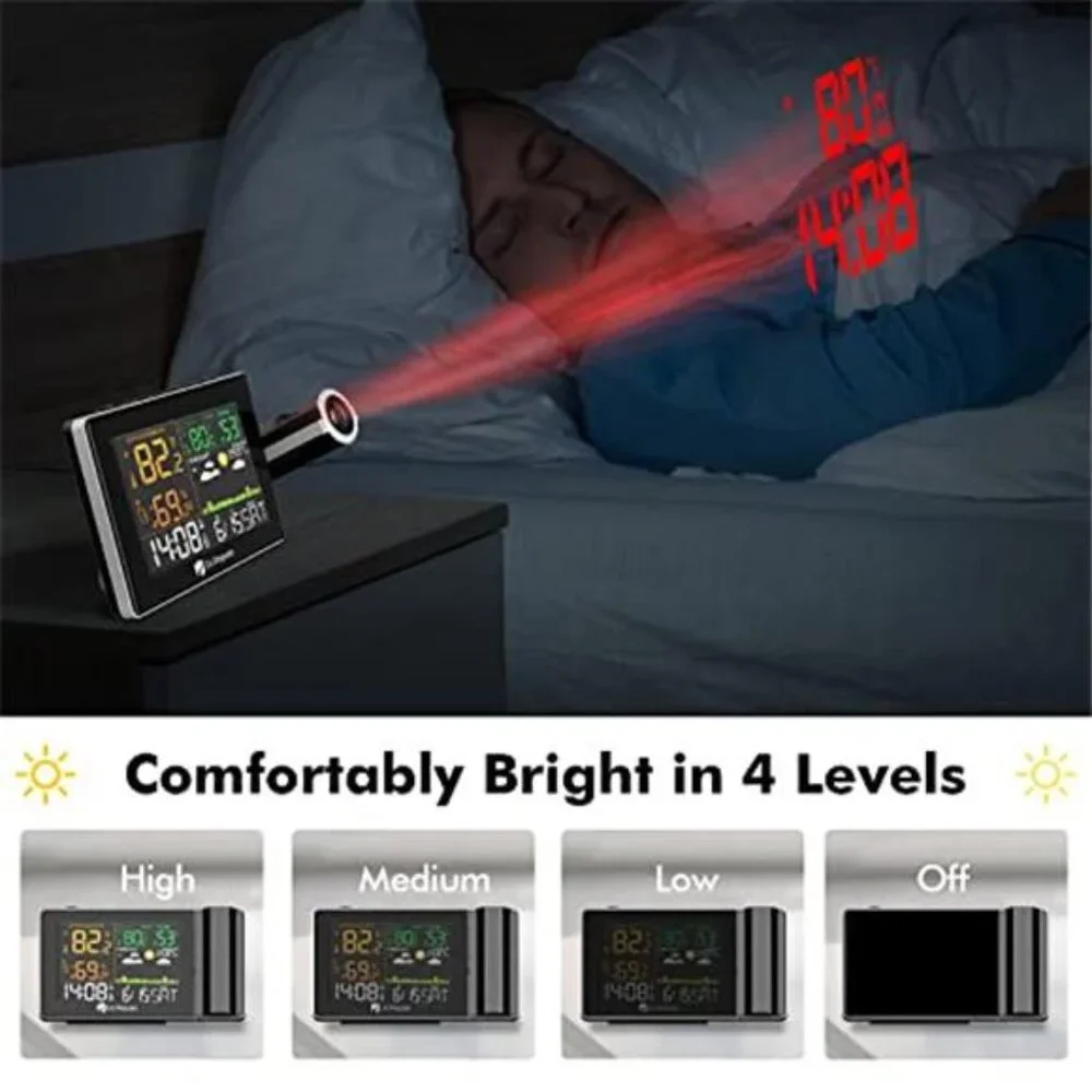 Projection Alarm Clock Ceiling Display Wireless Outdoor Thermometer Dual Alarm
